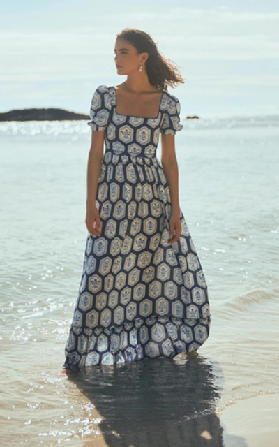 Shop Agua By Agua Bendita Pomelo Floral-printed Linen Maxi Dress