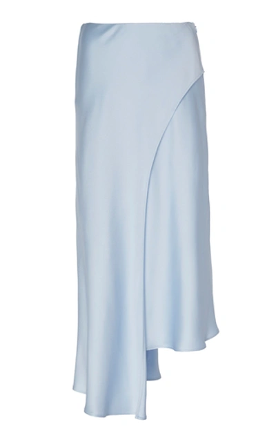 Shop Sally Lapointe Asymmetric Satin Midi Skirt In Blue