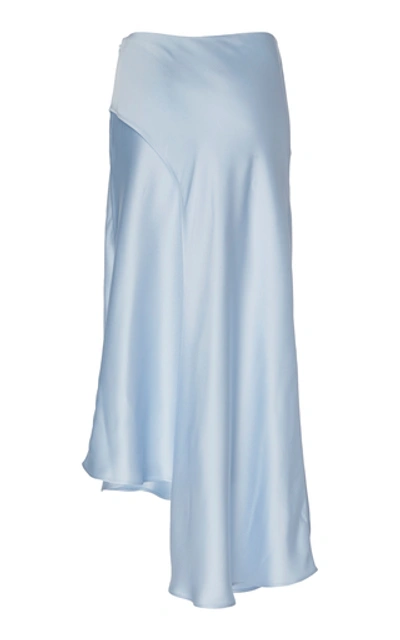 Shop Sally Lapointe Asymmetric Satin Midi Skirt In Blue
