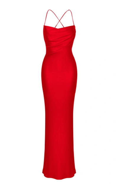 Shop Rasario Sleeveless Satin Slip Gown In Red