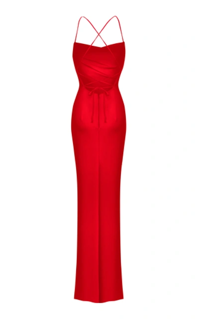 Shop Rasario Sleeveless Satin Slip Gown In Red