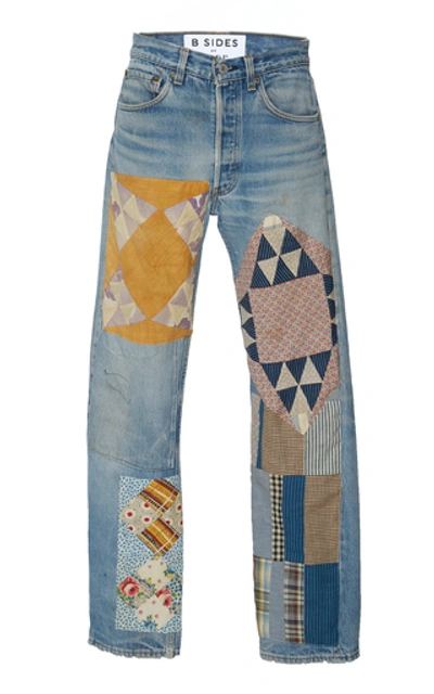 Shop B Sides Exclusive Mid-rise Patchwork-effect Straight-leg Jeans In Light Wash