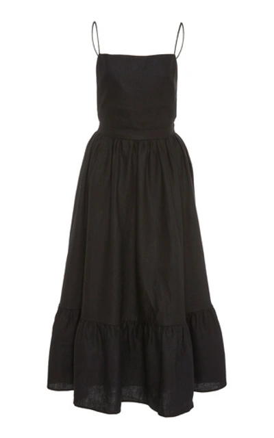 Shop Andres Otalora Velasquez Linen Midi Dress In Black