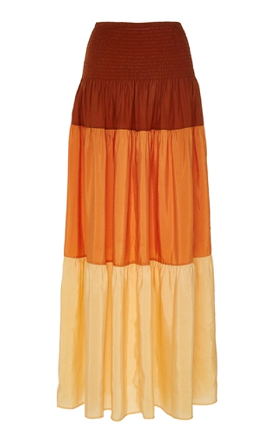 Shop Anaak Clara Shirred Silk-crepe De Chine Midi Dress In Orange