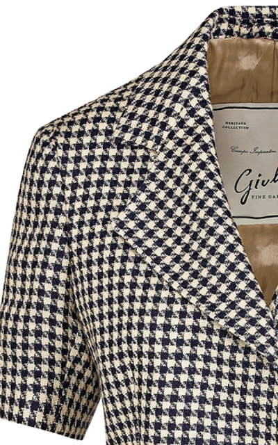 Shop Giuliva Heritage Collection Ginestra Houndstooth Linen Blazer In Navy