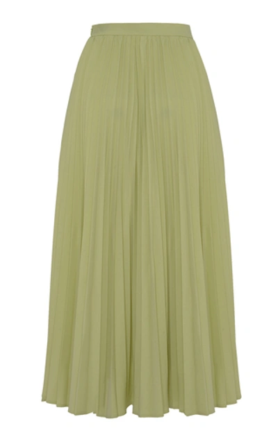 Shop Anouki Pleated Crystal-embellished Wool-effect Maxi Skirt In Green