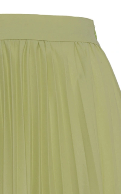 Shop Anouki Pleated Crystal-embellished Wool-effect Maxi Skirt In Green