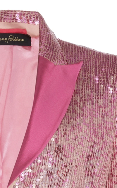 Shop Jenny Packham Cira Satin-trim Sequined Blazer In Pink