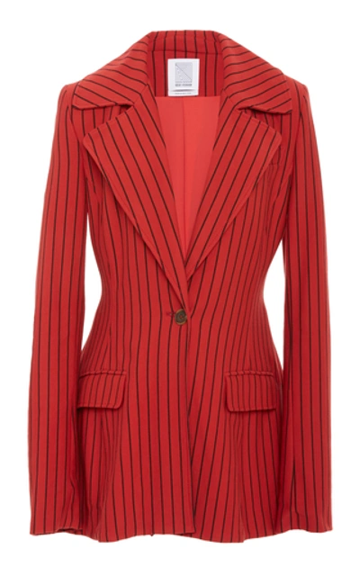 Shop Rosie Assoulin Blaze Your Saddles Pinstriped Stretch Wool-twill Blazer In Red