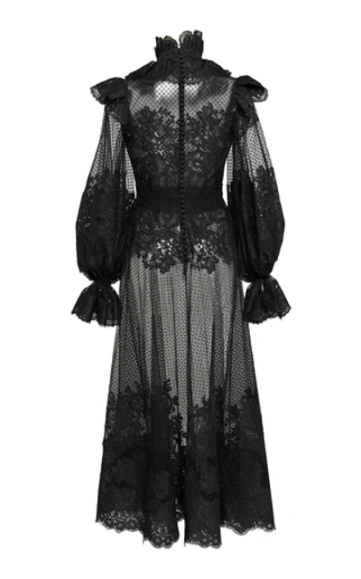 Shop Zimmermann Ruffled Flocked Tulle Maxi Dress In Black