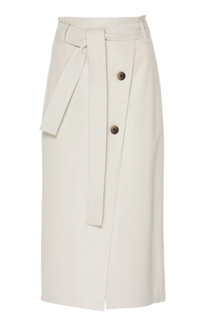 Shop Zeynep Arcay Belted Leather Midi Skirt In White