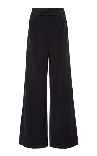 Shop Brunello Cucinelli Satin-paneled Wool-blend Wide-leg Pants In Blue