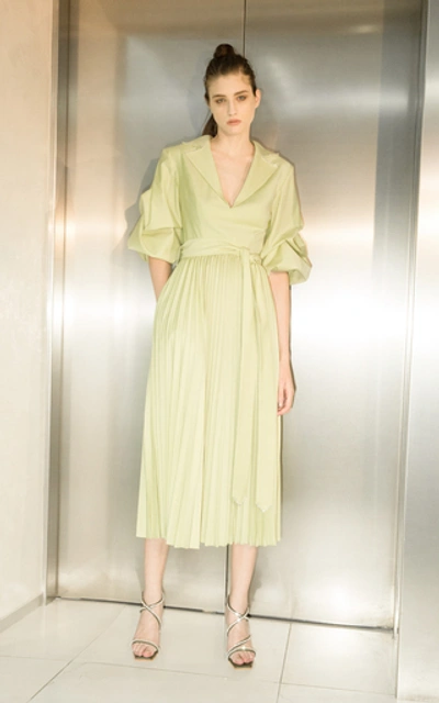 Shop Anouki Crystal-embellished Wool-effect Midi Dress In Green