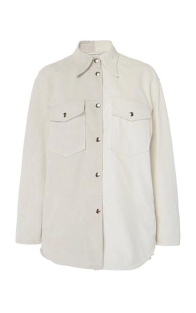 Shop Mm6 Maison Margiela Two-toned Leather Button-down Shirt In White