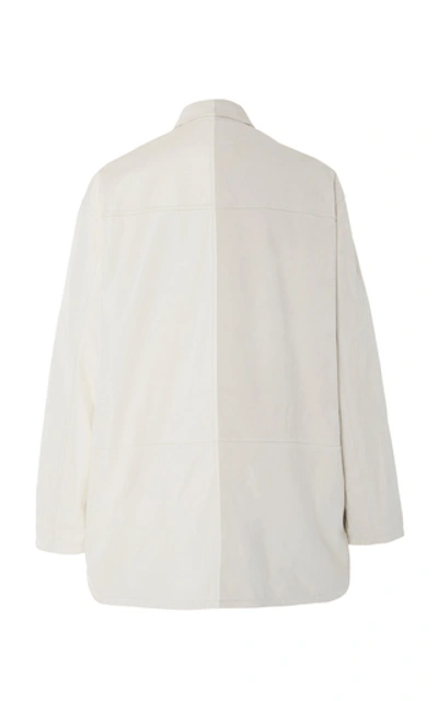 Shop Mm6 Maison Margiela Two-toned Leather Button-down Shirt In White