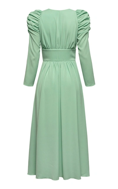 Shop Anna October Gardenia Button-accented Crepe De Chine Dress In Green