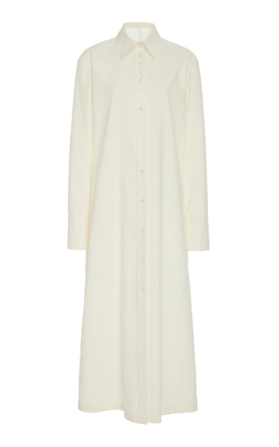 Shop Deveaux Nye Collared Cotton Shirt Dress In White