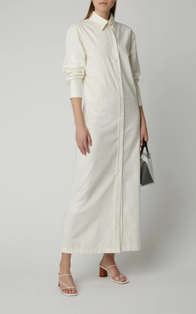 Shop Deveaux Nye Collared Cotton Shirt Dress In White