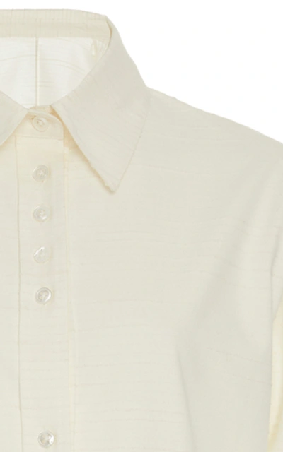 Shop Deveaux Nye Collared Cotton Shirt Dress In White