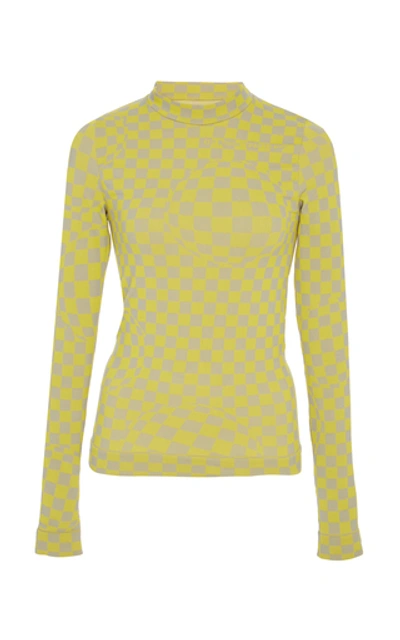 Shop Off-white Checkered Mock-neck Knit Top In Yellow