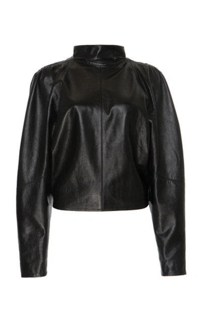 Shop Isabel Marant Caby Leather Mock Neck Blouse In Black