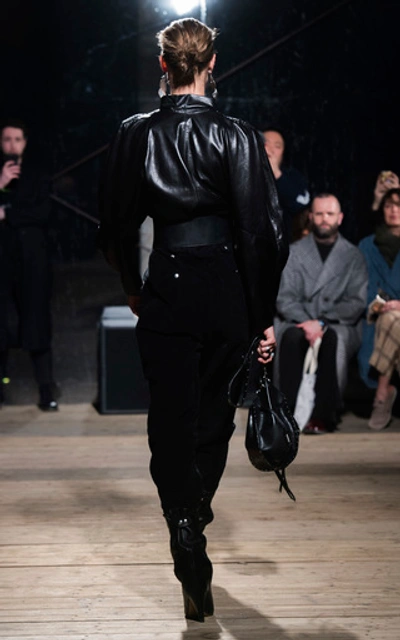 Shop Isabel Marant Caby Leather Mock Neck Blouse In Black