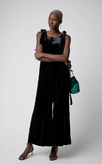 Shop Ulla Johnson Minnet Embroidered Velvet Jumpsuit In Black