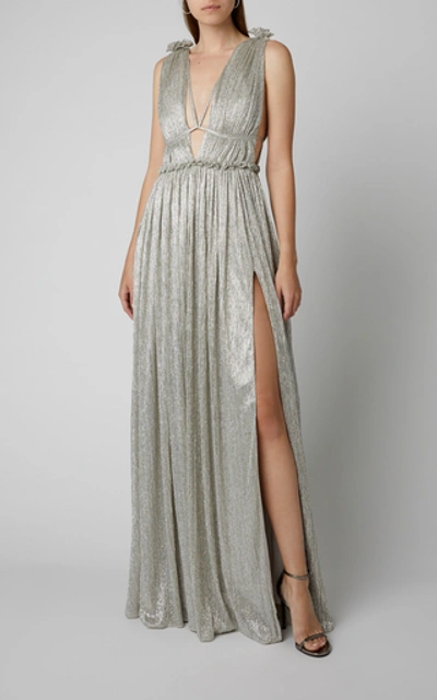 Shop Jonathan Simkhai Plisse Lame Gown In Metallic