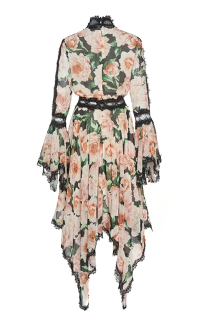 Shop Costarellos Lace-trimmed Floral Georgette Midi Dress In Multi