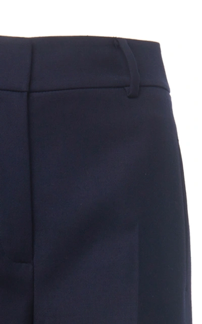 Shop Akris Flore Wool Wide-leg Pants In Navy