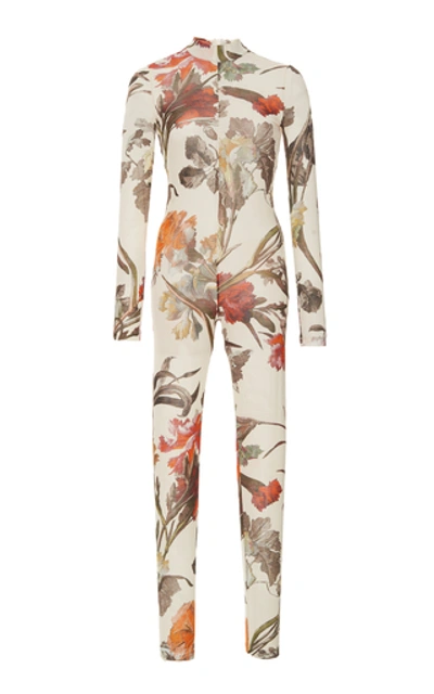 Shop Off-white Floral-print Fitted Jump Suit In White