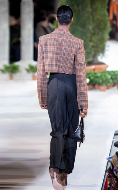 Shop Oscar De La Renta High-waisted Wool-blend Wide-leg Pants In Grey