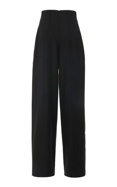 Shop Oscar De La Renta High-waisted Wool-blend Wide-leg Pants In Grey