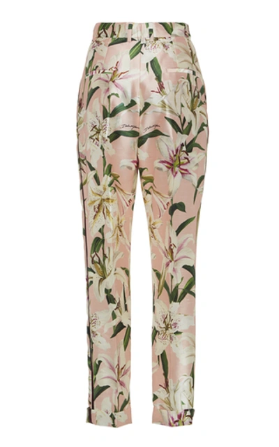 Shop Dolce & Gabbana Cropped Floral-print Silk-blend Satin Pants