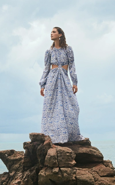 Shop Agua By Agua Bendita Parana Knotted Floral-print Linen Maxi Dress
