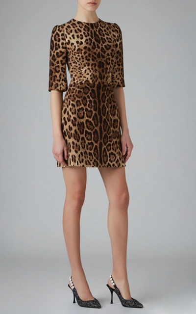 Shop Dolce & Gabbana Printed Wool Mini Dress In Animal