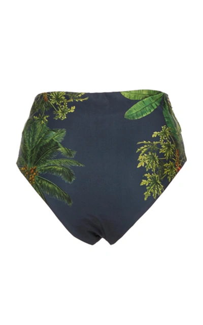 Shop Agua By Agua Bendita Alicia Printed Embroidered High-waisted Bikini Bo In Navy