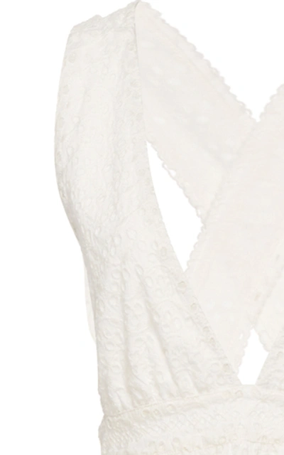 Shop Agua By Agua Bendita Naturalia Broderie Linen Dress In White