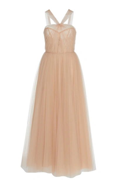 Shop Monique Lhuillier Women's Halter Fit-and-flare Tulle Gown In Pink