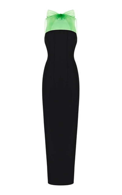 Shop Rasario Bow-accented Crepe And Tulle Maxi Dress In Black