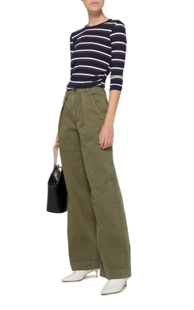 Shop Frame Wide-leg Chino Trousers In Green
