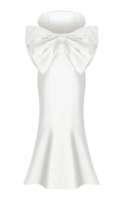 Shop Rasario Bow-embellished Silk Corset Midi Dress In White