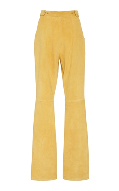 Shop Sally Lapointe Zip Front Flared Suede Pants In Yellow