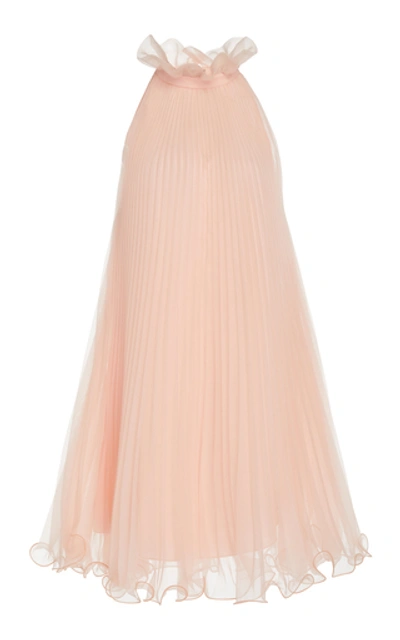 Shop Monique Lhuillier Pleated Chiffon Mini Dress In Pink