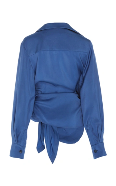 Shop Jacquemus Collared Tie-front Cropped Top In Blue