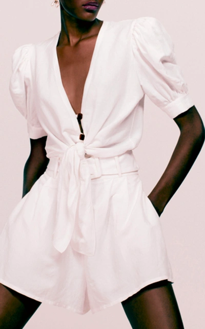 Shop Adriana Degreas Women's Button-detailed Linen-blend Shirt In White