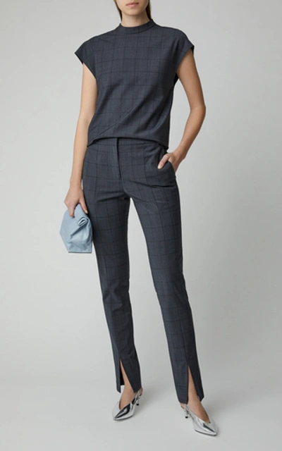 Shop Tibi Checked Wool-blend Straight-leg Pants In Grey