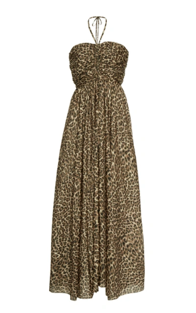 Shop Zimmermann Suraya Ruche Silk Leopard Dress In Animal