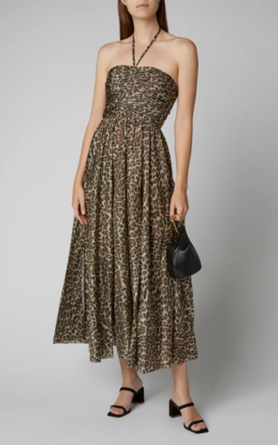 Shop Zimmermann Suraya Ruche Silk Leopard Dress In Animal