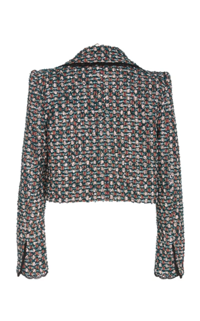 Shop Zac Posen Cropped Tweed Jacket In Pink